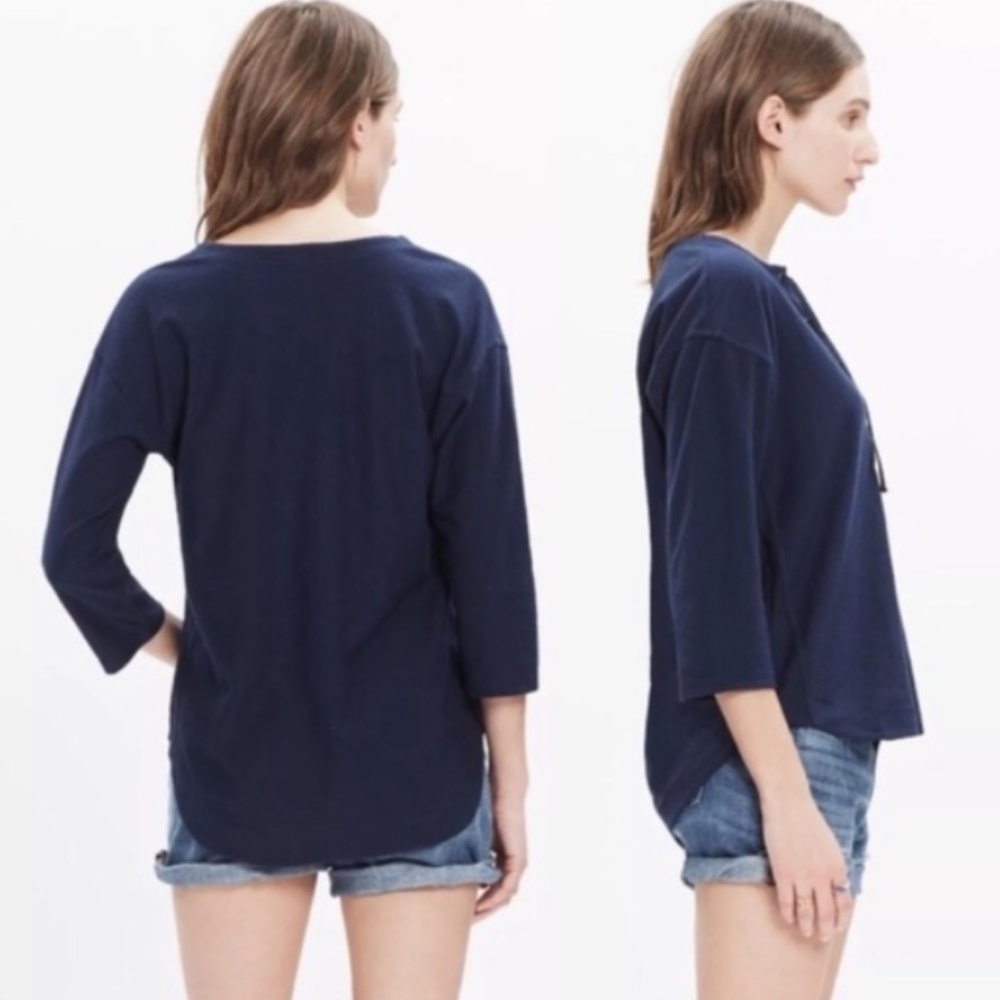Madewell Libra Lace Up Top Navy Blue Size Small - Picture 3 of 8